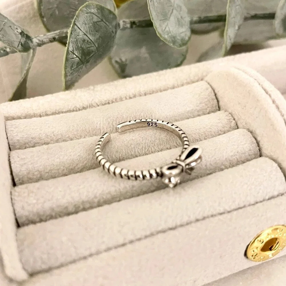 925 Sterling Silver Minimalist Tiny Bow Ring Dainty Ring Modern Boho Ring - Picture 7 of 8